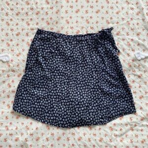 Floral Wrap Skirt in Navy and White
